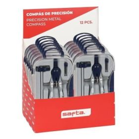 Safta Expositor con 12 Compases de Precision - Ajuste Variable - Mecanismo Rapido - Extensor - Incluye Minas - Colores Surtidos