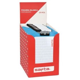 Safta Expositor con 20 Pizarras Blancas - Doble Cara - Incluye Rotulador y Borrador - Formato Antiroturas - Color Blanco