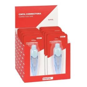 Safta Expositor con 12 Cintas Correctoras - Plastico PET - Reescritura Instantanea - Retractil - Colores Surtidos