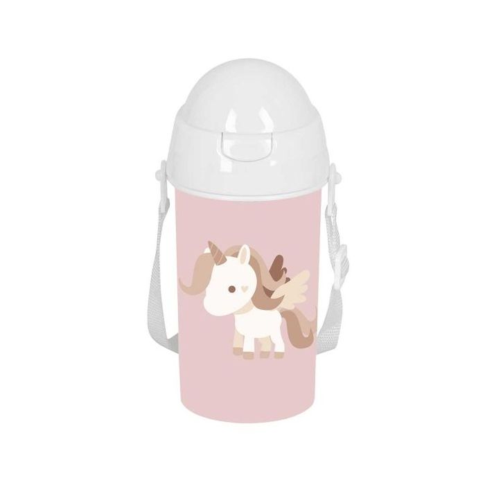 Safta Unicornio Botella de 500ml - PVC sin BPA - Pajita Interior - 73x73x195mm - Color Rosa