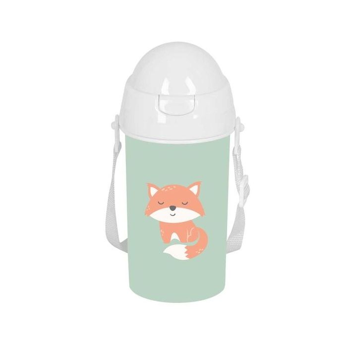 Safta Zorrito Botella de 500ml - PVC sin BPA - Pajita Interior - 73x73x195mm - Color Verde