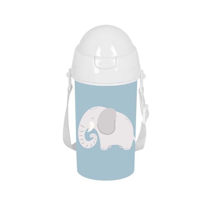 Safta Elefante Botella de 500ml - PVC sin BPA - Pajita Interior - 73x73x195mm - Color Azul