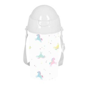 Safta Unicornio Botella de 500ml - PVC sin BPA - Pajita Interior - 73x73x195mm - Color Blanco