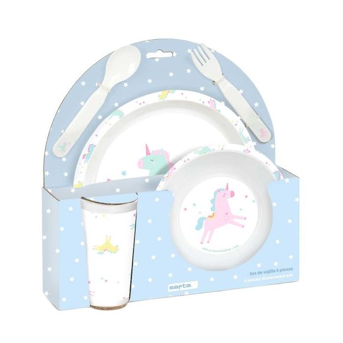 Safta Unicornio Set de Menaje Infantil - PVC sin BPA - 260x90x260mm - Color Azul