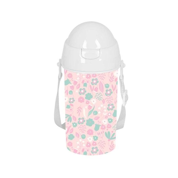 Safta Mariposa Botella de 500ml - PVC sin BPA - Pajita Interior - 73x73x195mm - Color Rosa Pastel