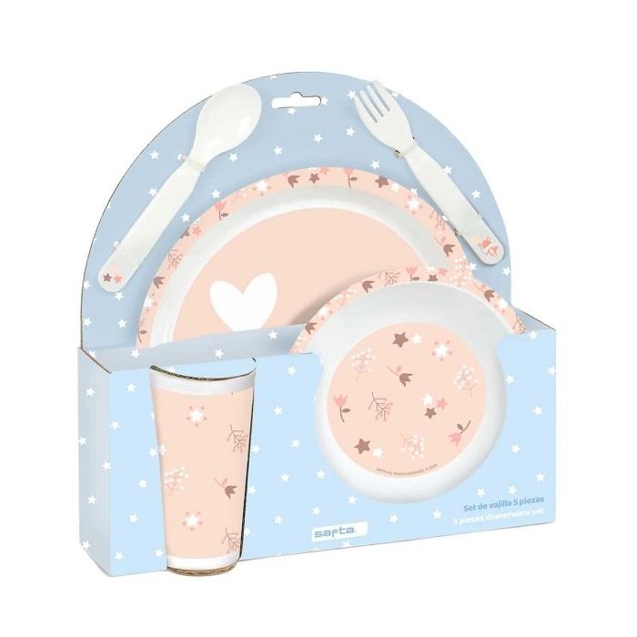 Safta Flores Set de Menaje Infantil - PVC sin BPA - 260x90x260mm - Color Rosa Pastel