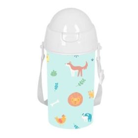 Safta Pandi Botella de 500ml - PVC sin BPA - Pajita Interior - 73x73x195mm - Color Azul Claro