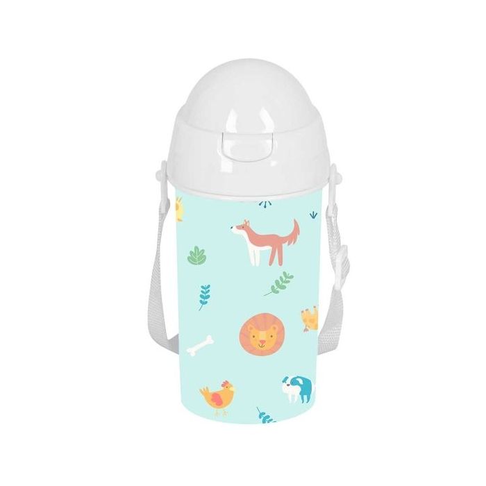 Safta Pandi Botella de 500ml - PVC sin BPA - Pajita Interior - 73x73x195mm - Color Azul Claro