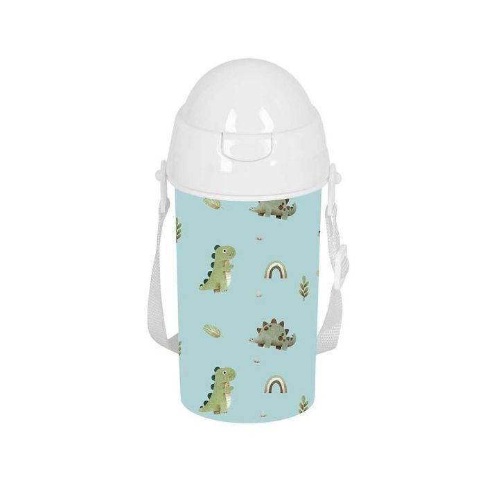 Safta Dinos Botella de 500ml - PVC sin BPA - Pajita Interior - 73x73x195mm - Color Menta