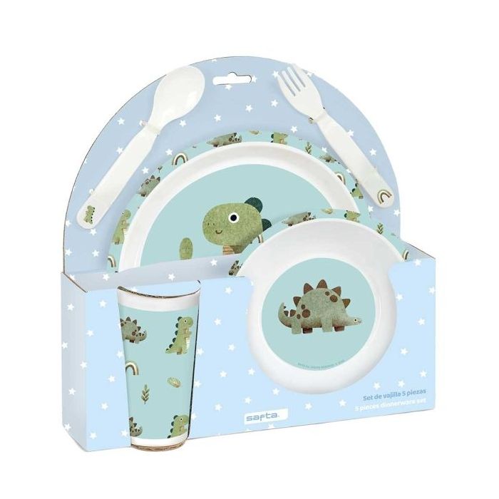Safta Dinos Set de Menaje Infantil - PVC sin BPA - 260x90x260mm - Color Azul Claro