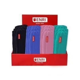 Enri Expositor de 20 Estuches Portatodo de 3 Compartimentos - Fabricados en Poliester- Colores Negro, Rosa, Azul y Verde