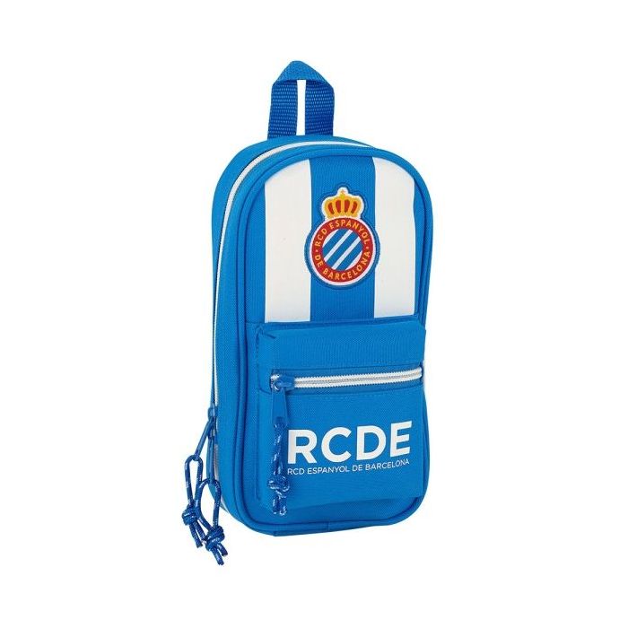 Safta RCD Espanyol Plumier Mochila Vacio - 4 Compartimentos Internos - Cremallera Doble - Bolsillo Frontal - Asa Superior - 1.4L - 120x50x230mm - Color Azul y Blanco