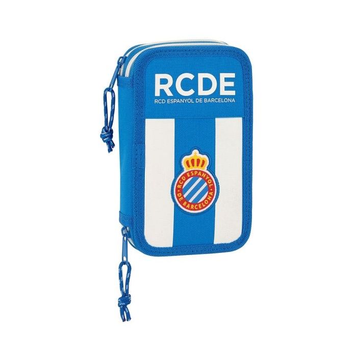 Safta RCD Espanyol Plumier de 2 Pisos - 28 Piezas - 1L - Goma - Lapiz - Boligrafo - Sacapuntas - 10 Colores - 14 Rotuladores - 125x40x195mm - Color Azul y Blanco