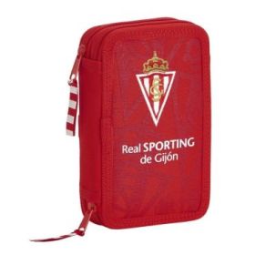 Safta Real Sporting de Gijon Corporativa Plumier de 2 Pisos - 28 Piezas - 1L - Goma - Lapiz - Boligrafo - Sacapuntas - 10 Colores - 14 Rotuladores - 125x40x195mm - Color Rojo