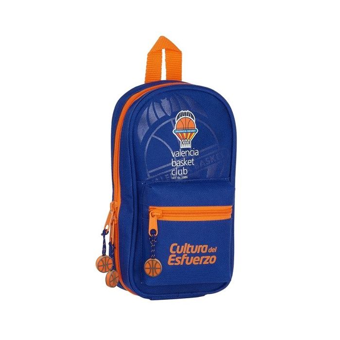 Safta Valencia Basket Plumier Mochila Vacio - Portatodos con Red - Cremallera Doble - Bolsillo Frontal - Asa Superior - Compacta y Ligera - Organizacion Interna - 120x50x230mm - Color Azul Oscuro