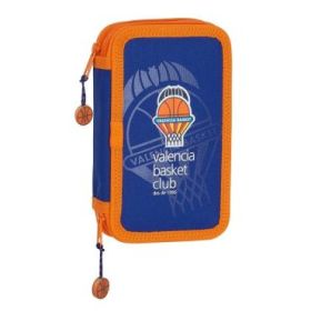 Safta Valencia Basket Plumier de 2 Pisos - 28 Piezas - 1L - Goma - Lapiz - Boligrafo - Sacapuntas - 10 Colores - 14 Rotuladores - 125x40x195mm - Color Azul Oscuro