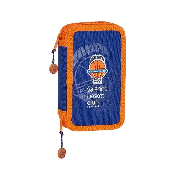 Safta Valencia Basket Plumier de 2 Pisos - 28 Piezas - 1L - Goma - Lapiz - Boligrafo - Sacapuntas - 10 Colores - 14 Rotuladores - 125x40x195mm - Color Azul Oscuro