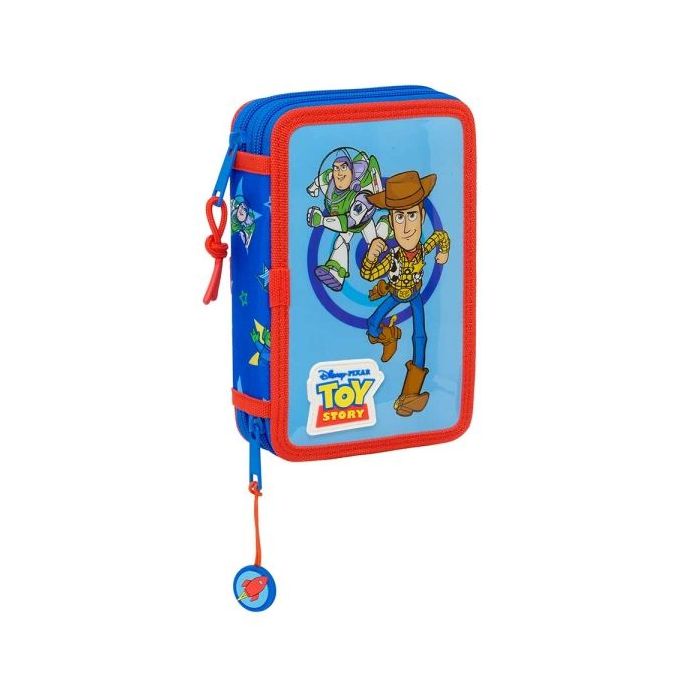Safta Toy Story Good Vibes Plumier de 2 Pisos - 29 Piezas - 1L - Goma - Lapiz - Boligrafos - Sacapuntas - 10 Colores - 14 Rotuladores - 125x40x195mm - Color Azul