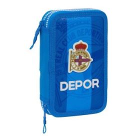 Safta Real Deportivo de la Coruña Plumier de 2 Pisos - 28 Piezas - 1L - Goma - Lapiz - Boligrafo - Sacapuntas - 10 Colores - 14 Rotuladores - 125x40x195mm - Color Azul
