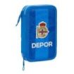 Safta Real Deportivo de la Coruña Plumier de 2 Pisos - 28 Piezas - 1L - Goma - Lapiz - Boligrafo - Sacapuntas - 10 Colores - 14 Rotuladores - 125x40x195mm - Color Azul