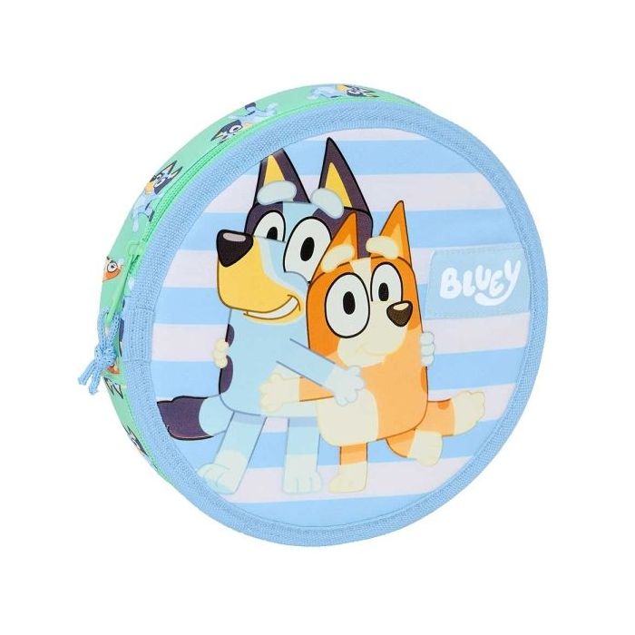 Safta Bluey Sisters Plumier Redondo - 18 Piezas - Cremallera - Goma - Lapiz - 6 Colores - 8 Rotuladores - Sacapuntas - 210x35mm - Color Azul