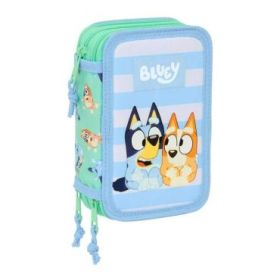 Safta Bluey Sisters Plumier de 3 Pisos - 37 Piezas - 1.3L - Goma - Lapiz - Boligrafos - Sacapuntas - Reglas - 16 Colores - 14 Rotuladores - 125x55x195mm - Color Azul