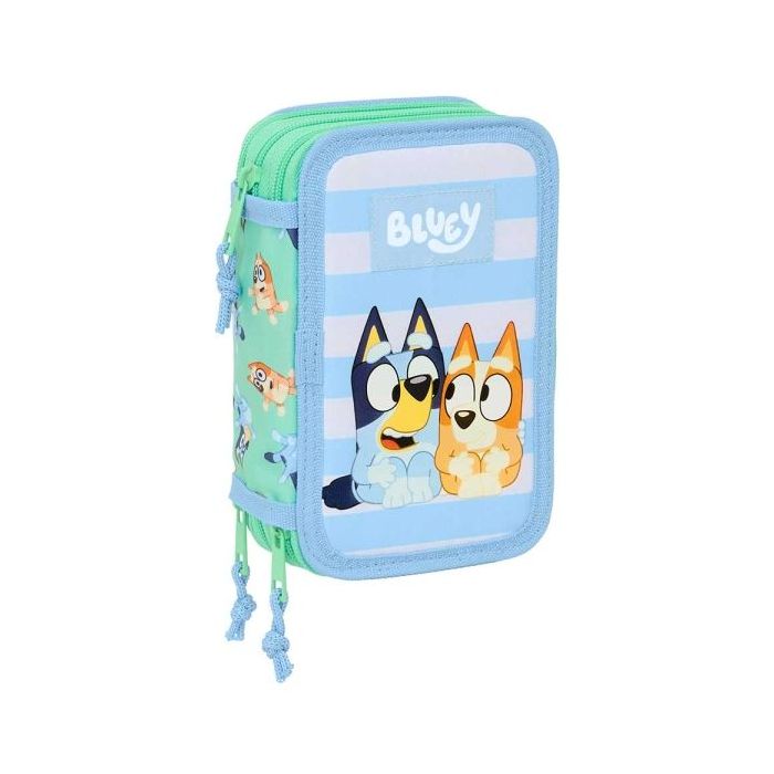Safta Bluey Sisters Plumier de 3 Pisos - 37 Piezas - 1.3L - Goma - Lapiz - Boligrafos - Sacapuntas - Reglas - 16 Colores - 14 Rotuladores - 125x55x195mm - Color Azul