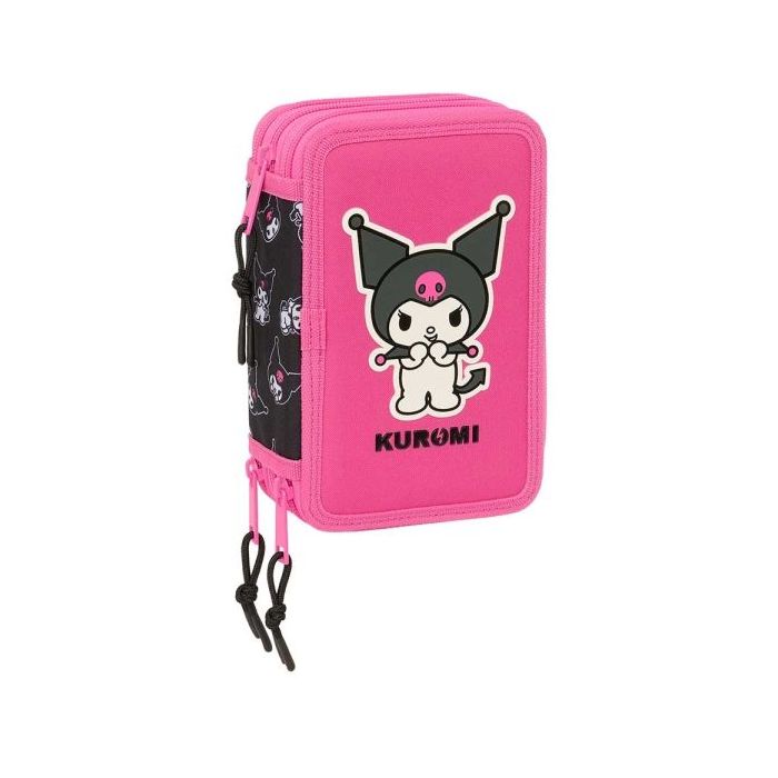 Safta Kuromi Plumier de 3 Pisos - 37 Piezas - 1.3L - Goma - Lapiz - Boligrafos - Sacapuntas - Reglas - 16 Colores - 14 Rotuladores - 125x55x195mm - Color Negro y Rosa