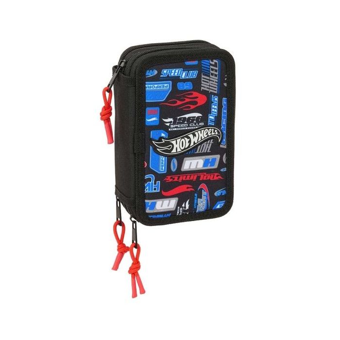 Safta Hot Wheels Plumier de 3 Pisos - 37 Piezas - 1.3L - Goma - Lapiz - Boligrafos - Sacapuntas - Reglas - 16 Colores - 14 Rotuladores - 125x55x195mm - Color Azul