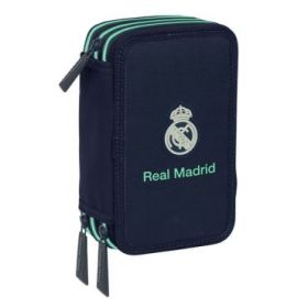 Safta Real Madrid 2ª Equipacion 25/26 Plumier de 3 Pisos - 37 Piezas - 1.3L - Goma - Lapiz - Boligrafos - Sacapuntas - Reglas - 16 Colores - 14 Rotuladores - 125x55x195mm - Color Azul Marino