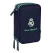 Safta Real Madrid 2ª Equipacion 25/26 Plumier de 3 Pisos - 37 Piezas - 1.3L - Goma - Lapiz - Boligrafos - Sacapuntas - Reglas - 16 Colores - 14 Rotuladores - 125x55x195mm - Color Azul Marino