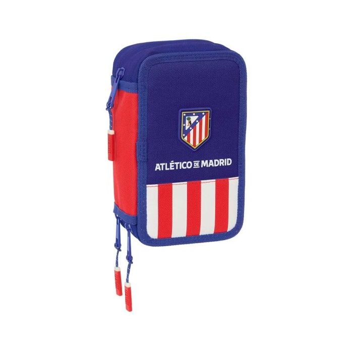 Safta Atletico de Madrid Plumier de 3 Pisos - 37 Piezas - 1.3L - Goma - Lapiz - Boligrafos - Sacapuntas - Reglas - 16 Colores - 14 Rotuladores - 125x55x195mm - Color Azul Marino