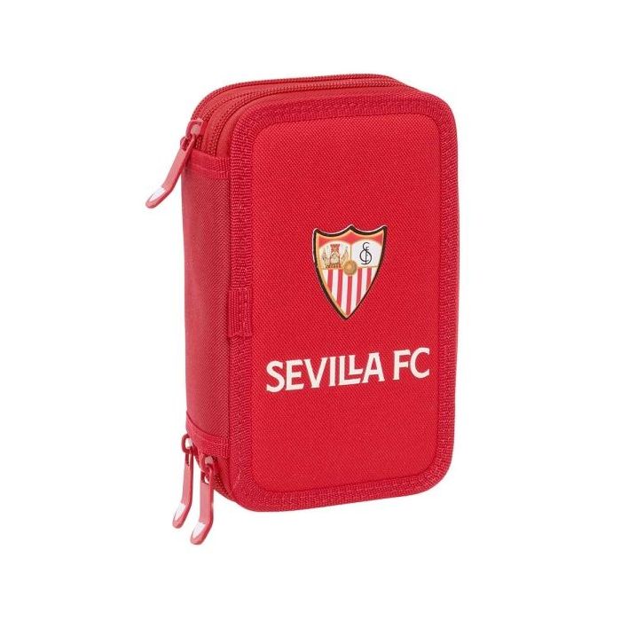 Safta Sevilla FC Plumier de 3 Pisos - 37 Piezas - 1.3L - Goma - Lapiz - Boligrafos - Sacapuntas - Reglas - 16 Colores - 14 Rotuladores - 125x55x195mm - Color Rojo