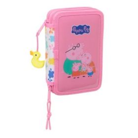 Safta Peppa Pig Baby Pig Plumier de 2 Pisos - 29 Piezas - 1L - Goma - Lapiz - Boligrafos - Sacapuntas - 10 Colores - 14 Rotuladores - 125x40x195mm - Color Rosa