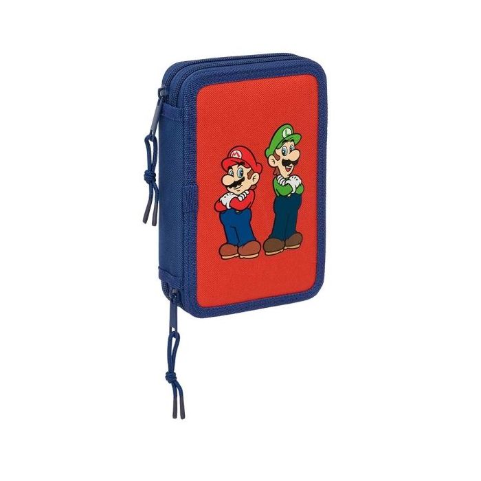 Safta Super Mario Mamma Mia Plumier de 2 Pisos - 29 Piezas - 1L - Goma - Lapiz - Boligrafos - Sacapuntas - 10 Colores - 14 Rotuladores - 125x40x195mm - Color Rojo
