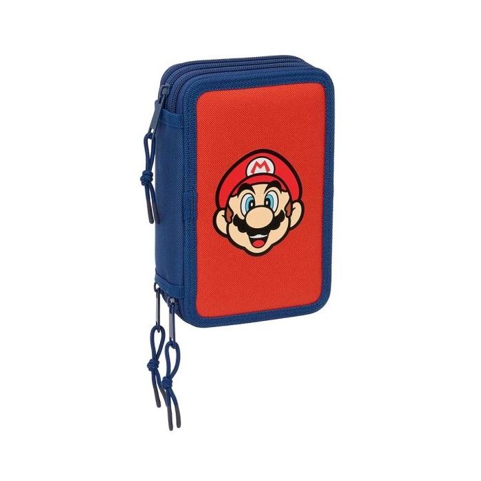 Safta Super Mario Mamma Mia Plumier de 3 Pisos - 37 Piezas - 1.3L - Goma - Lapiz - Boligrafos - Sacapuntas - Reglas - 16 Colores - 14 Rotuladores - 125x55x195mm - Color Rojo y Azul