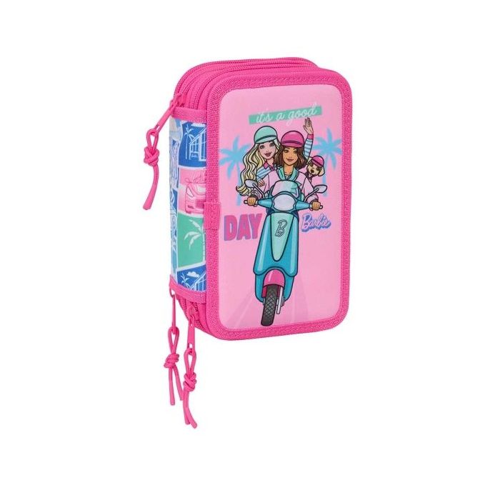 Safta Barbie Plumier de 3 Pisos - 37 Piezas - 1.3L - Goma - Lapiz - Boligrafos - Sacapuntas - Reglas - 16 Colores - 14 Rotuladores - 125x55x195mm - Color Rosa