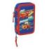 Safta Cars Plumier de 2 Pisos - 29 Piezas - 1L - Goma - Lapiz - Boligrafos - Sacapuntas - 10 Colores - 14 Rotuladores - 125x40x195mm - Color Azul
