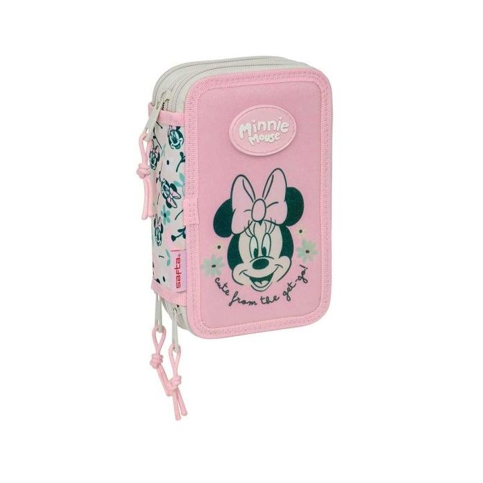 Safta Minnie Mouse Minty Plumier de 3 Pisos - 37 Piezas - 1.3L - Goma - Lapiz - Boligrafos - Sacapuntas - Reglas - 16 Colores - 14 Rotuladores - 125x55x195mm - Color Rosa Pastel
