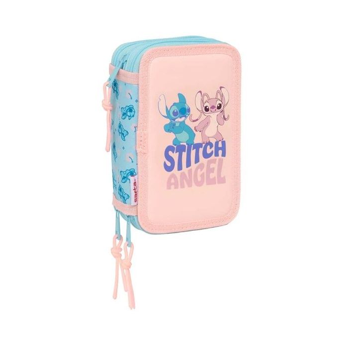 Safta Stitch Ohana Plumier de 3 Pisos - 37 Piezas - 1.3L - Goma - Lapiz - Boligrafos - Sacapuntas - Reglas - 16 Colores - 14 Rotuladores - 125x55x195mm - Color Rosa Pastel