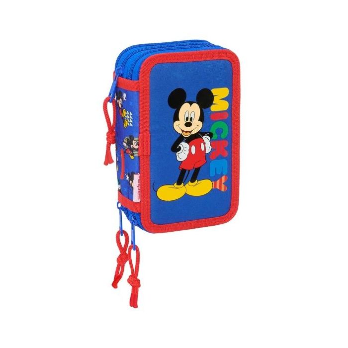Safta Mickey Mouse Today Plumier de 3 Pisos - 37 Piezas - 1.3L - Goma - Lapiz - Boligrafos - Sacapuntas - Reglas - 16 Colores - 14 Rotuladores - 125x55x195mm - Color Azul