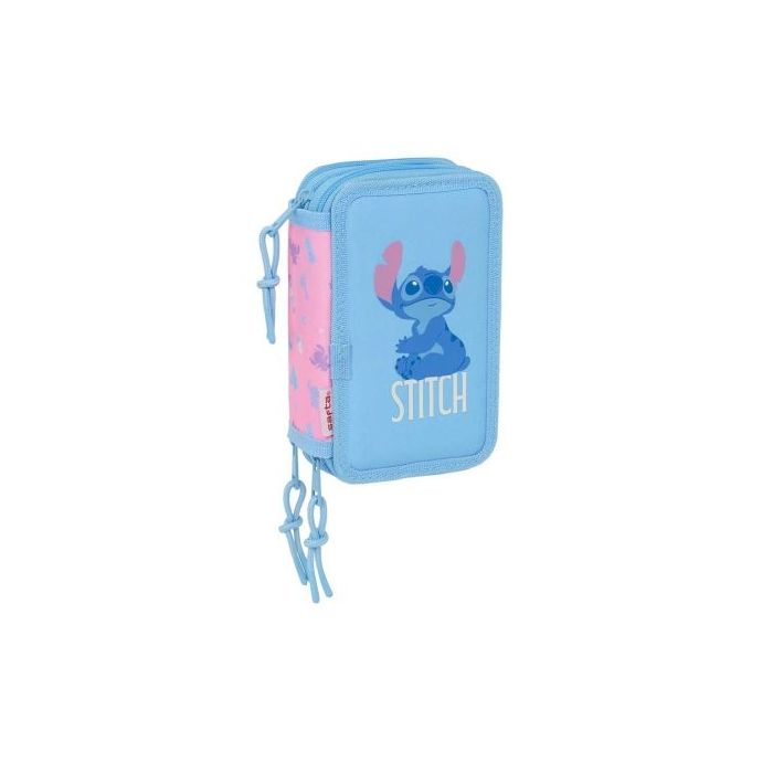 Safta Stitch Bright Plumier de 3 Pisos - 37 Piezas - 1.3L - Goma - Lapiz - Boligrafos - Sacapuntas - Reglas - 16 Colores - 14 Rotuladores - 125x55x195mm - Color Azul