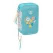 Safta Moos Fiori Plumier de 3 Pisos - 37 Piezas - 1.3L - Goma - Lapiz - Boligrafos - Sacapuntas - Reglas - 16 Colores - 14 Rotuladores - 125x55x195mm - Color Azul Claro