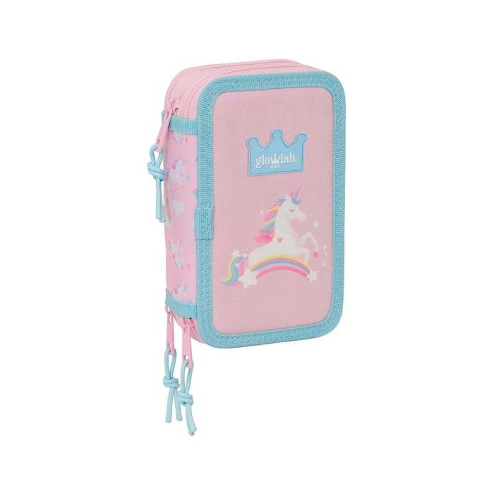 Safta Glowlab Kids Plumier de 3 Pisos - 37 Piezas - 1.3L - Goma - Lapiz - Boligrafos - Sacapuntas - Reglas - 16 Colores - 14 Rotuladores - 125x55x195mm - Color Rosa