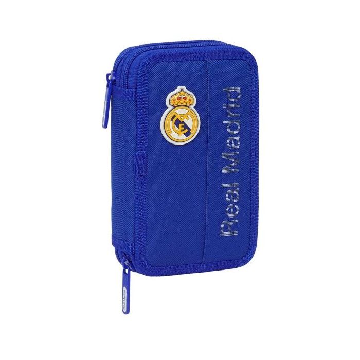Safta Real Madrid Plumier de 2 Pisos - 29 Piezas - 1L - Goma - Lapiz - Boligrafos - Sacapuntas - 10 Colores - 14 Rotuladores - 125x40x195mm - Color Azul