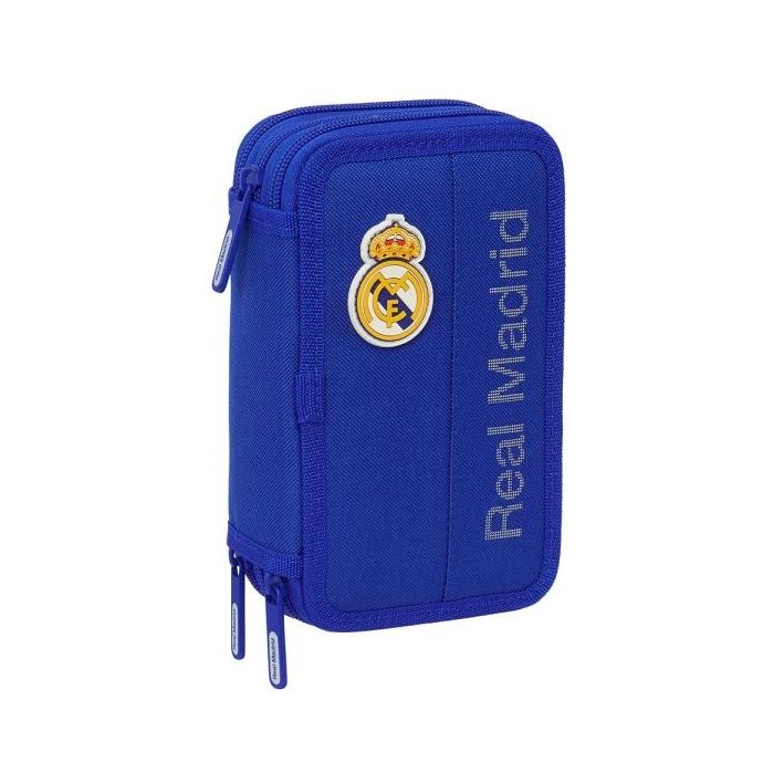Safta Real Madrid Plumier de 3 Pisos - 37 Piezas - 1.3L - Goma - Lapiz - Boligrafos - Sacapuntas - Reglas - 16 Colores - 14 Rotuladores - 125x55x195mm - Color Azul