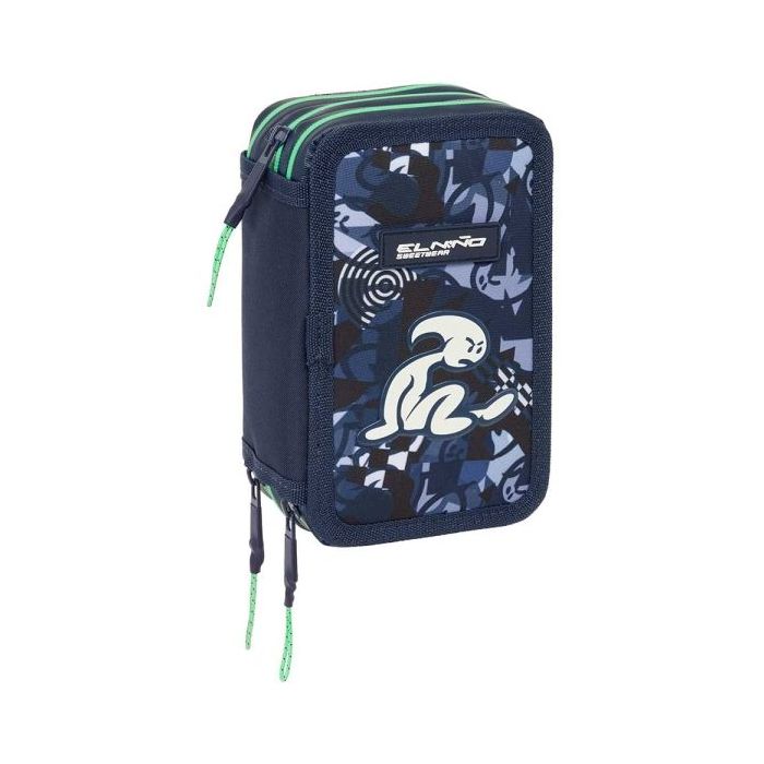 Safta el Niño Navy Plumier de 3 Pisos - 37 Piezas - 1.3L - Goma - Lapiz - Boligrafos - Sacapuntas - Reglas - 16 Colores - 14 Rotuladores - 125x55x195mm - Color Azul Marino