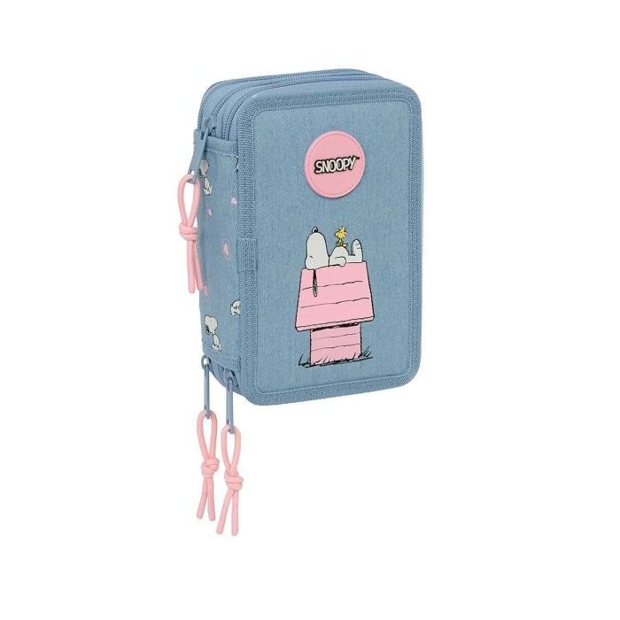 Safta Snoopy Plumier de 3 Pisos - 37 Piezas - 1.3L - Goma - Lapiz - Boligrafos - Sacapuntas - Reglas - 16 Colores - 14 Rotuladores - 125x55x195mm - Color Azul