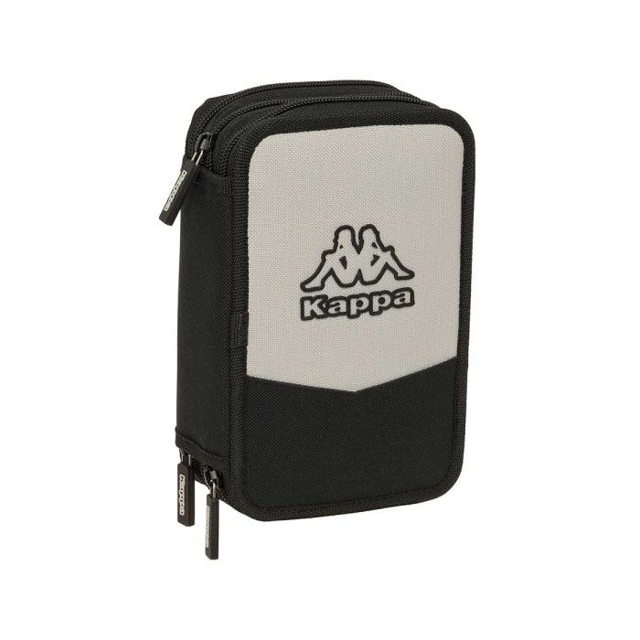 Safta Kappa Grey Plumier de 3 Pisos - 37 Piezas - 1.3L - Goma - Lapiz - Boligrafos - Sacapuntas - Reglas - 16 Colores - 14 Rotuladores - 125x55x195mm - Color Negro y Gris