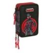 Safta Miles Morales Plumier de 3 Pisos - 37 Piezas - 1.3L - Goma - Lapiz - Boligrafos - Sacapuntas - Reglas - 16 Colores - 14 Rotuladores - Ideal para Estudiantes - 125x55x195mm - Color Negro y Rojo
